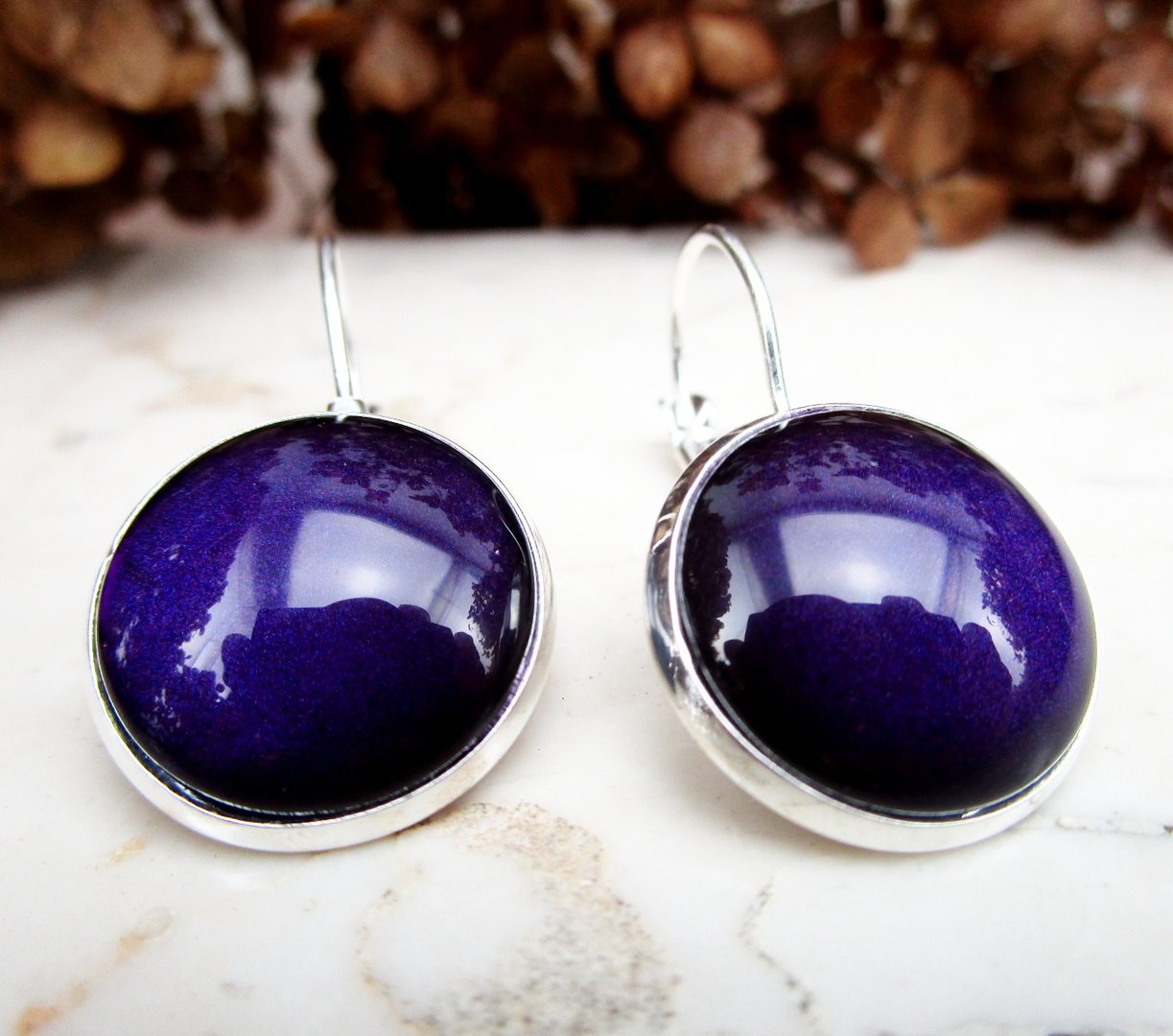 Klappohrringe "Dark Violet" in Silber Lila