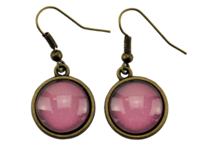 Bronzefarbene Ohrringe mit Cabochon in Orchideenrosa