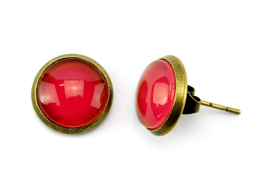 Ohrstecker mit Cabochon in Rot 12mm