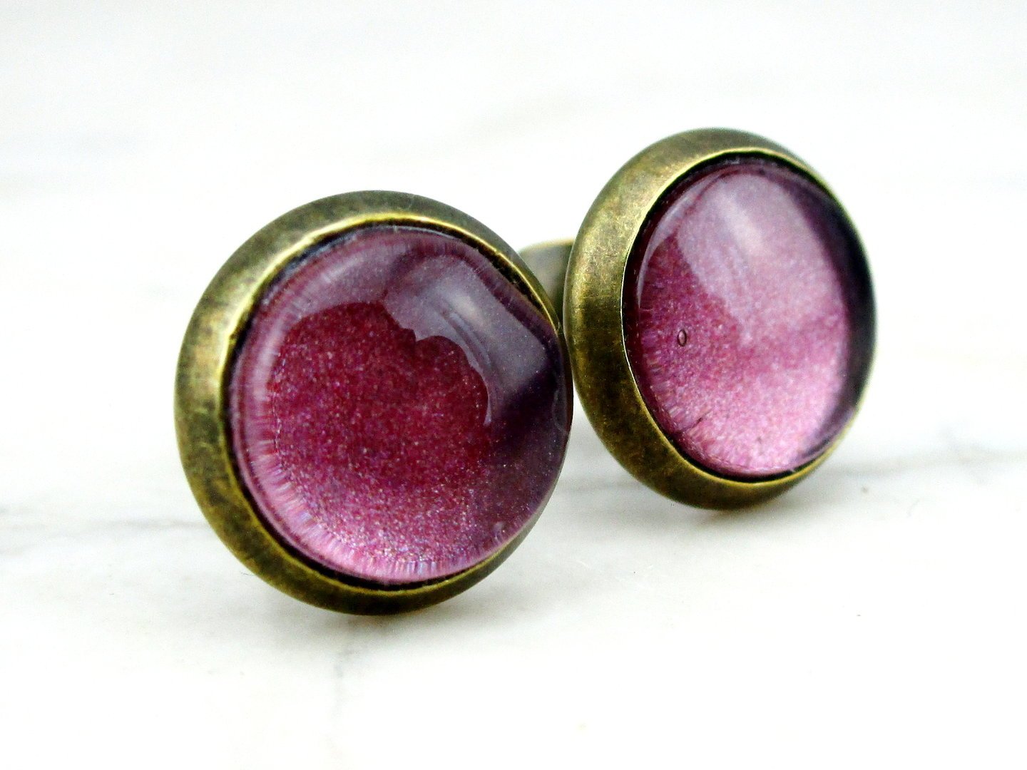 Ohrstecker mit Glasstein "Rosa Metallic" 10mm
