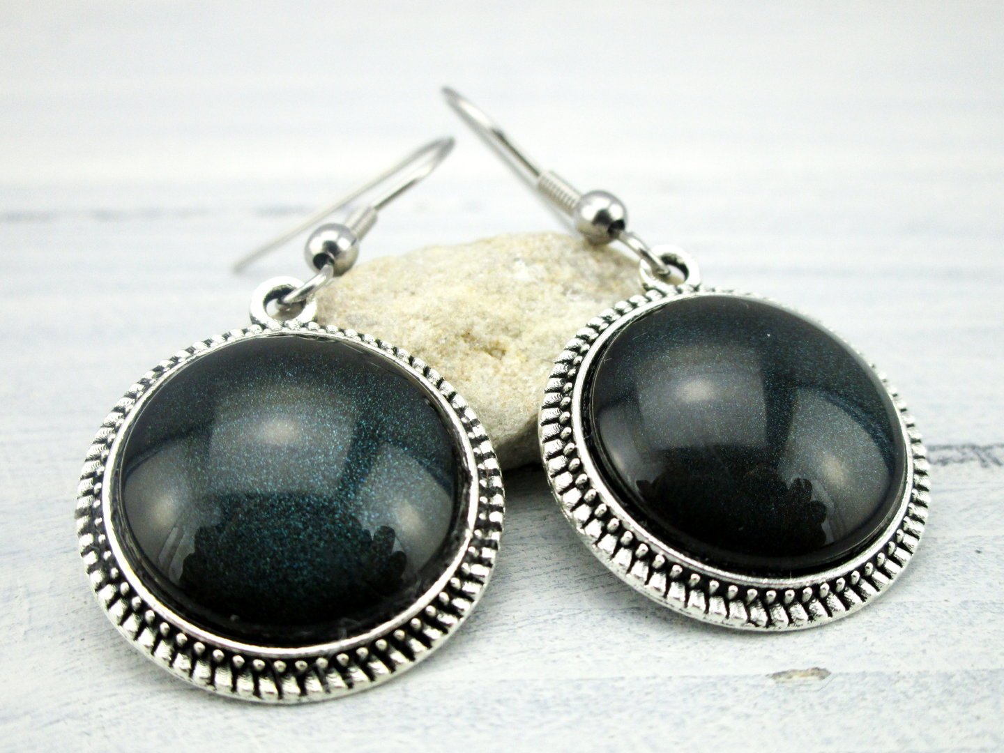 Cabochon Ohrringe "Dunkler Smaragd"