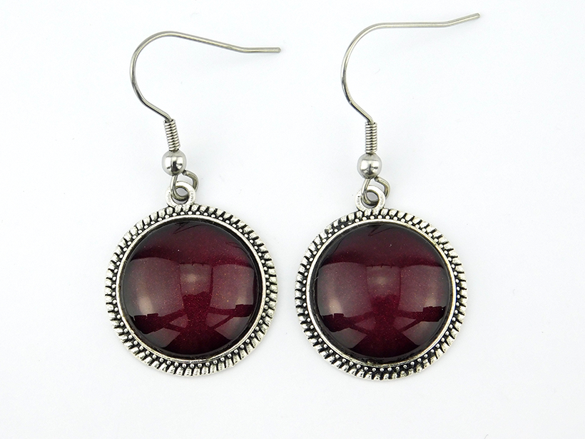 Cabochon Ohrringe "Bordeaux" in Silber