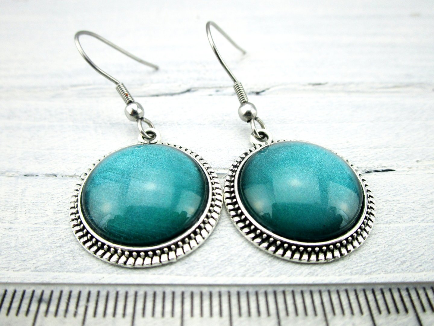 Cabochon Ohrringe "Ozeangrün"in Silber