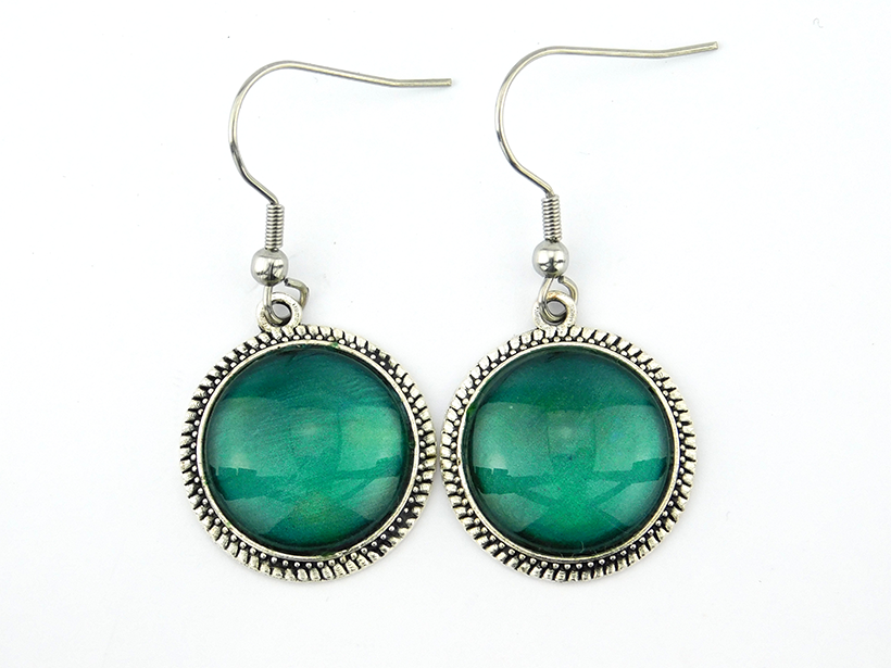 Cabochon Ohrringe "Ozeangrün"in Silber