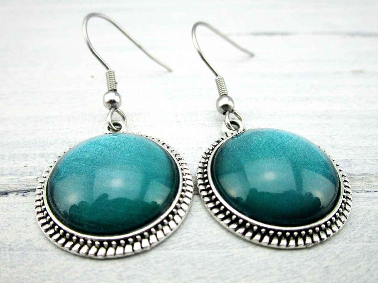 Cabochon Ohrringe "Ozeangrün"in Silber