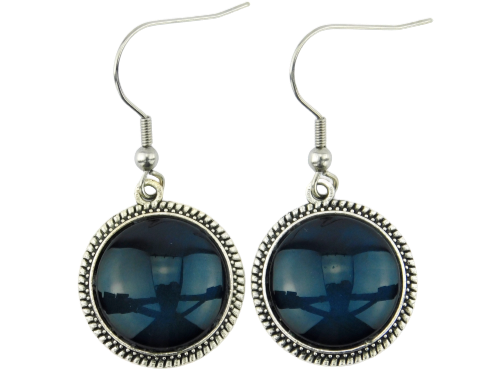 Cabochon Ohrringe "Dunkler Saphir" in Silber