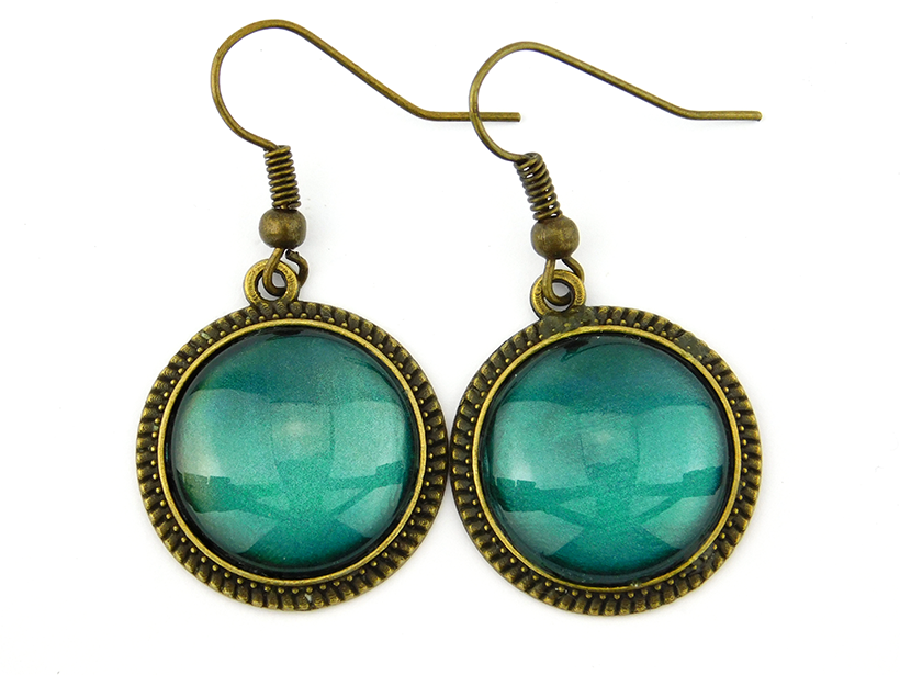 Cabochon Ohrringe "Ozeangrün" in Bronze
