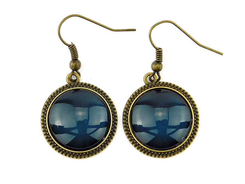Cabochon Ohrringe "Dunkler Saphir" in Bronze