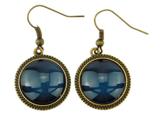 Cabochon Ohrringe "Dunkler Saphir" in Bronze