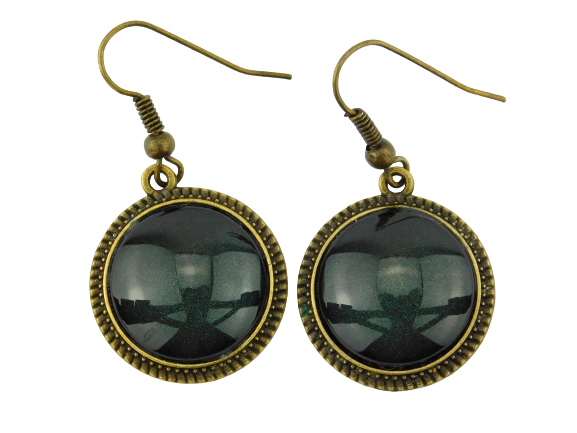 Cabochon Ohrringe "Dunkler Smaragd" in Bronze