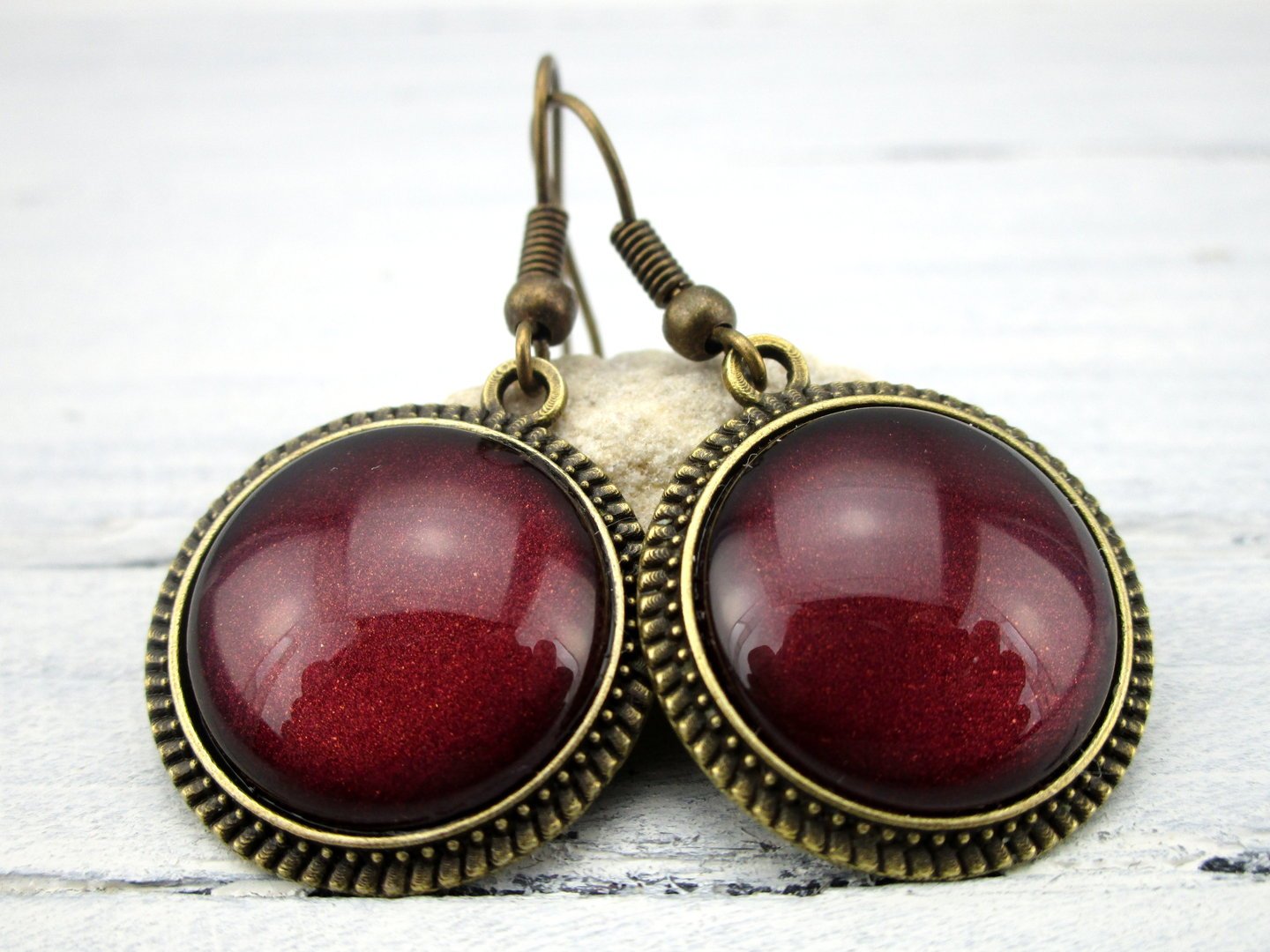 Cabochon Ohrringe "Bordeaux" in Bronze