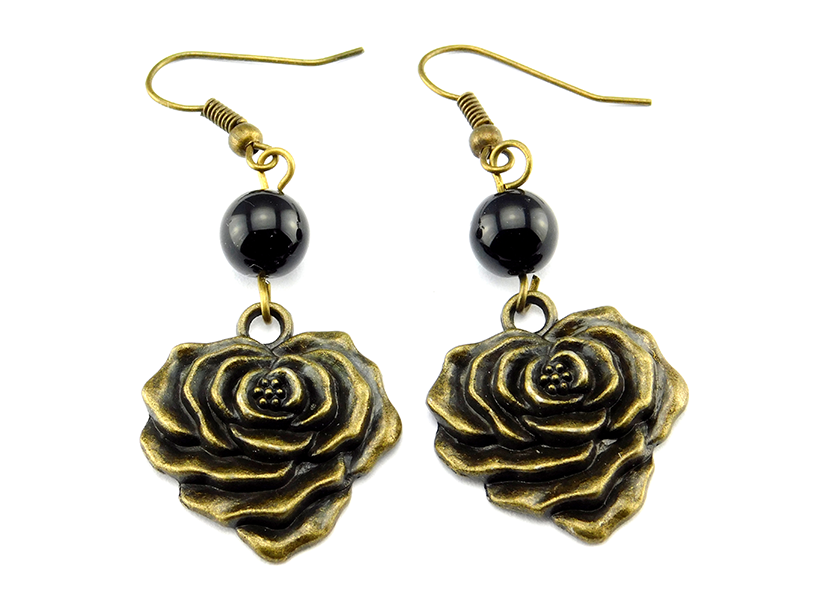 Ohrringe "Agathe" mit Rosenblüte und Onyx