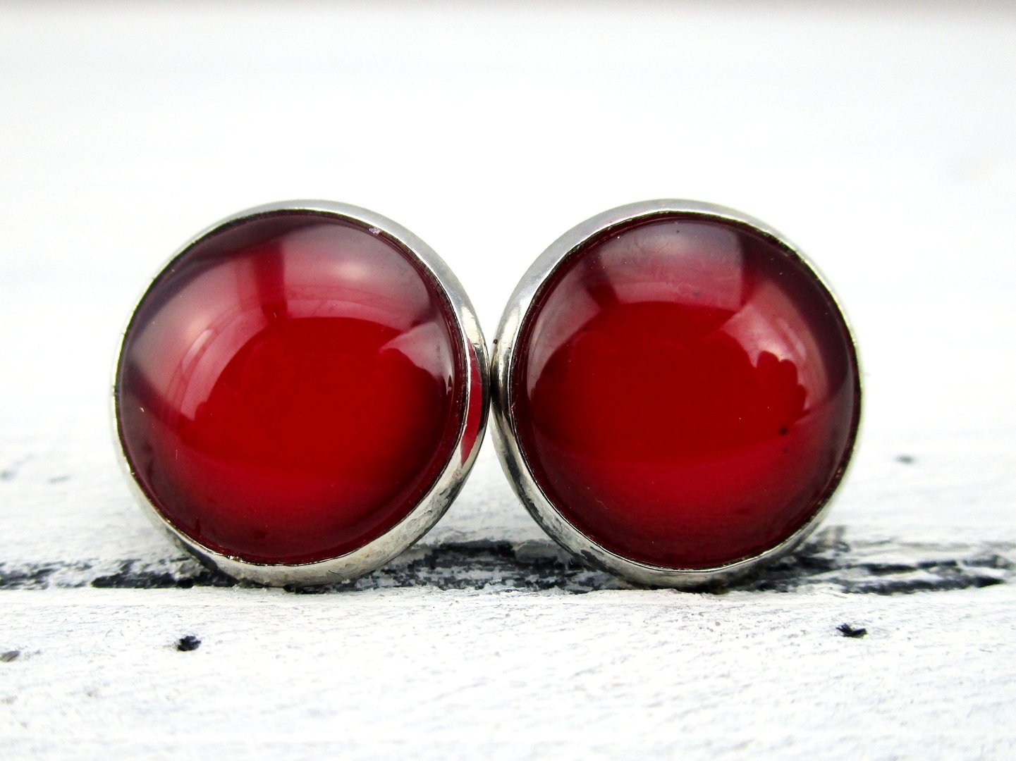 Ohrstecker "Kirschrot" in Silber 14mm