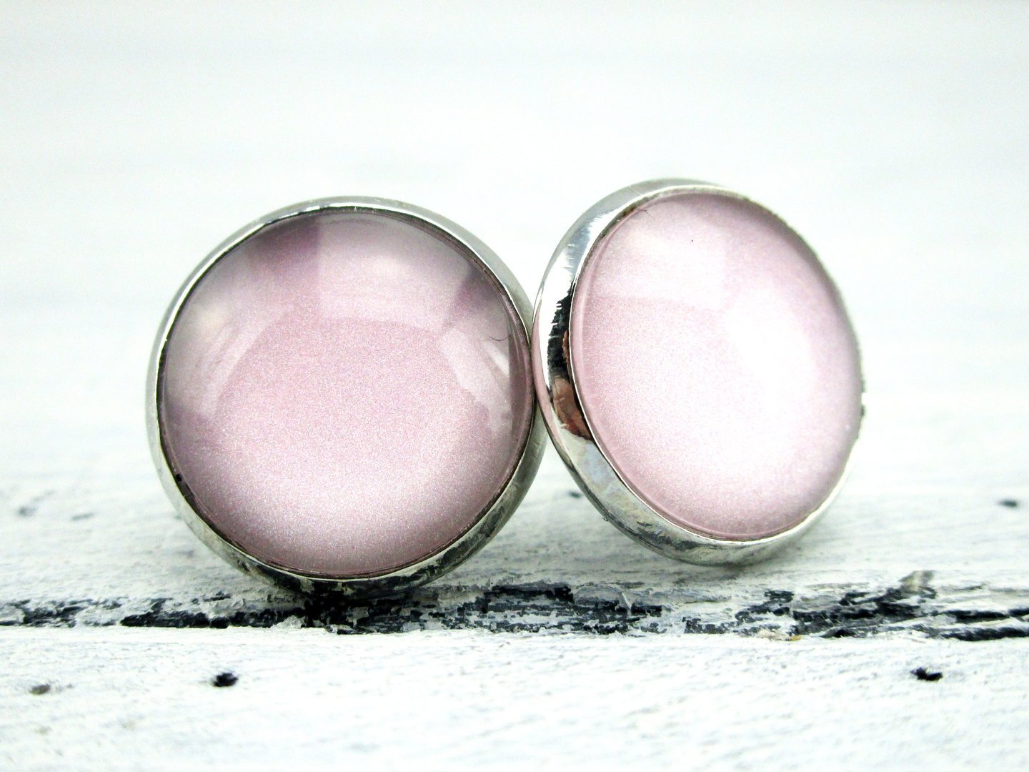 Ohrstecker "Pastellrosa" in Silber 14mm