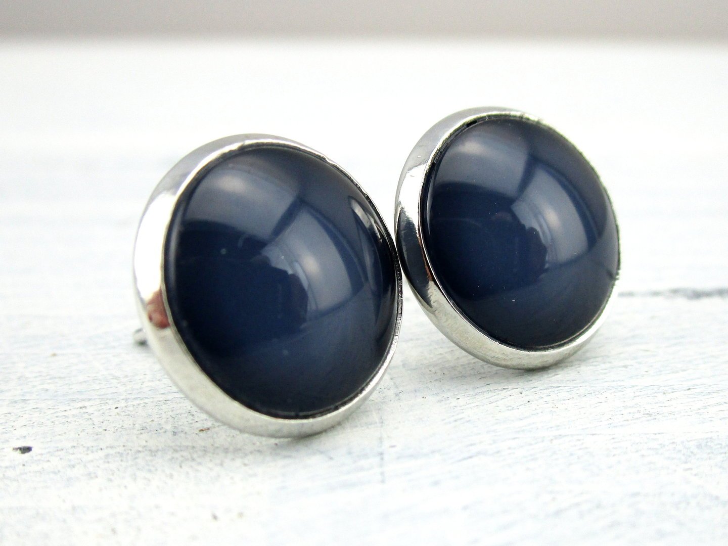 Ohrstecker "Prussian Blue" in Silber 14mm