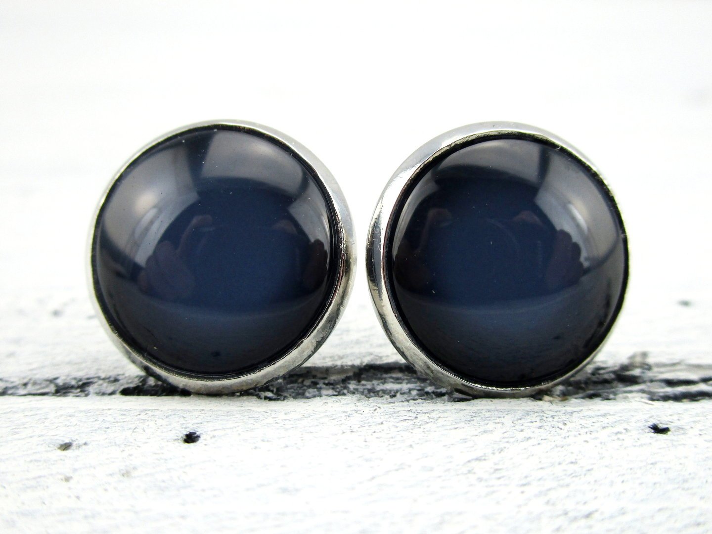 Ohrstecker "Prussian Blue" in Silber 14mm