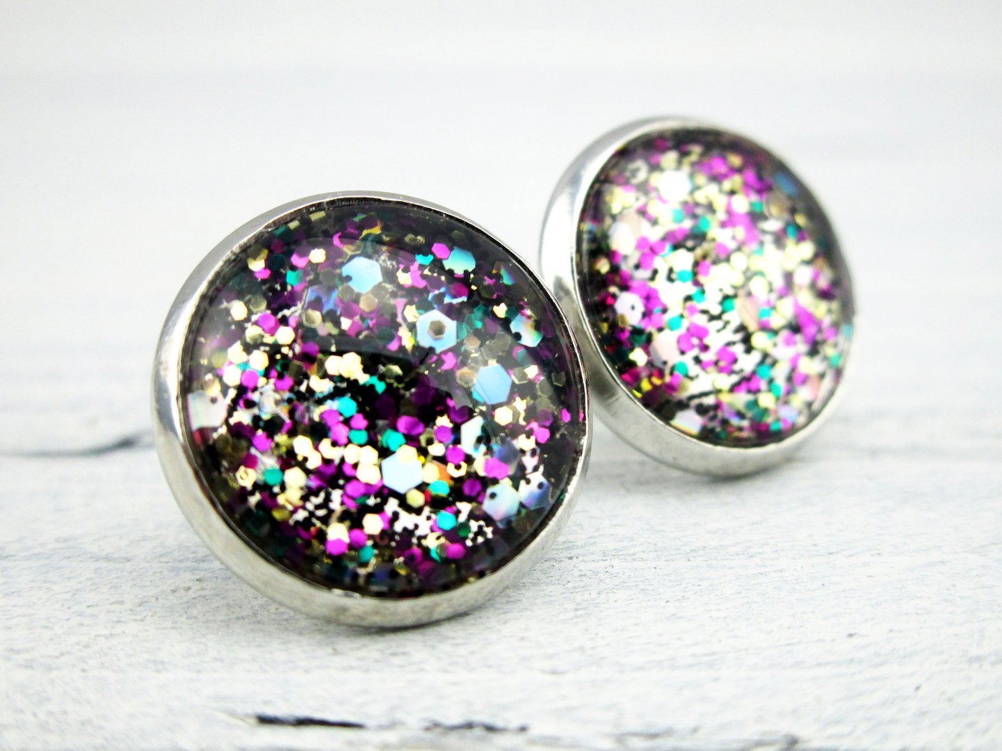 Ohrstecker "Glitzerkonfetti Dunkel" in Silber 14mm