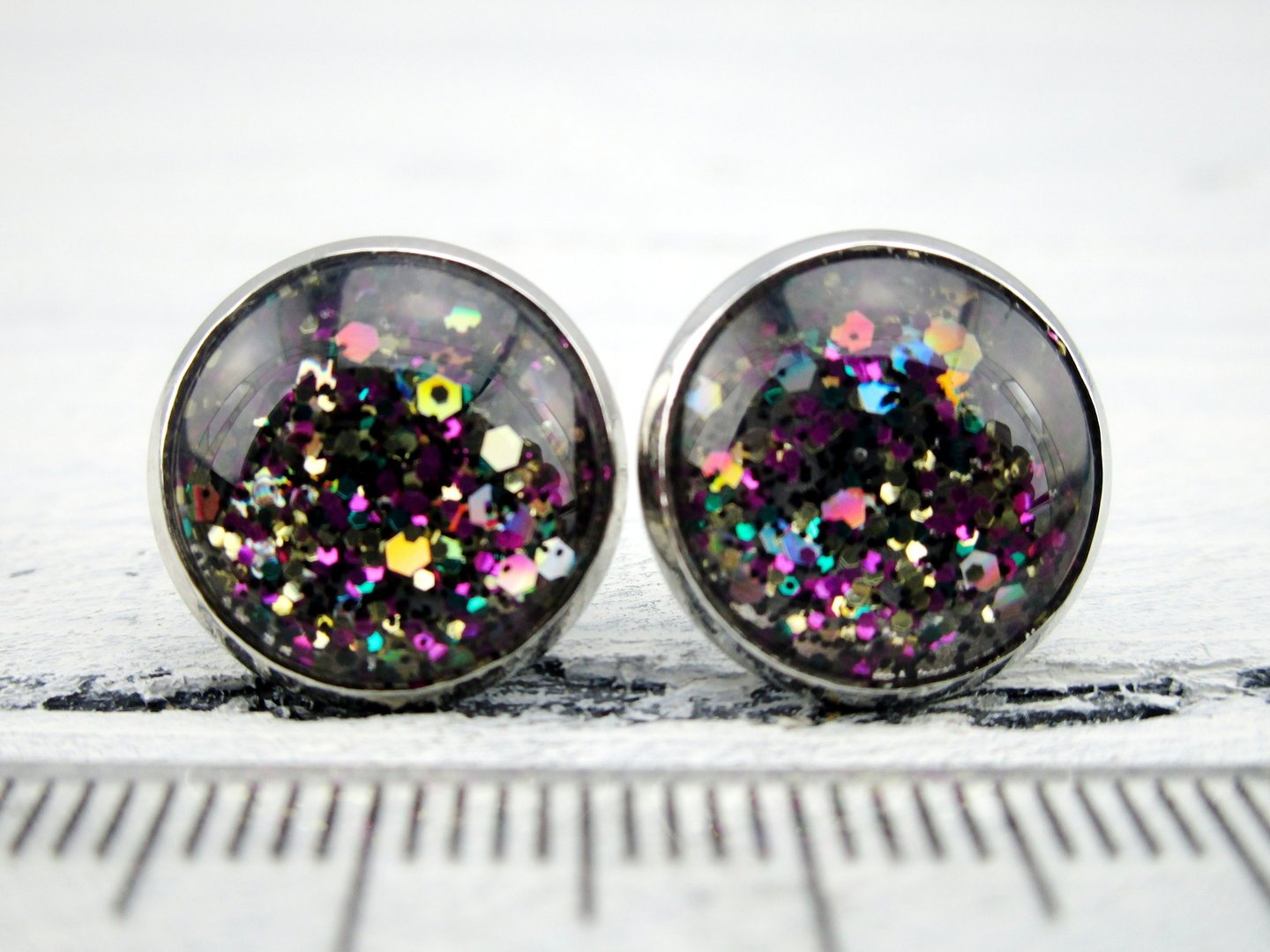 Ohrstecker "Glitzerkonfetti Dunkel" in Silber 14mm