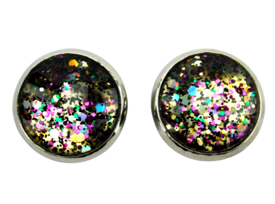 Ohrstecker "Glitzerkonfetti Dunkel" in Silber 14mm