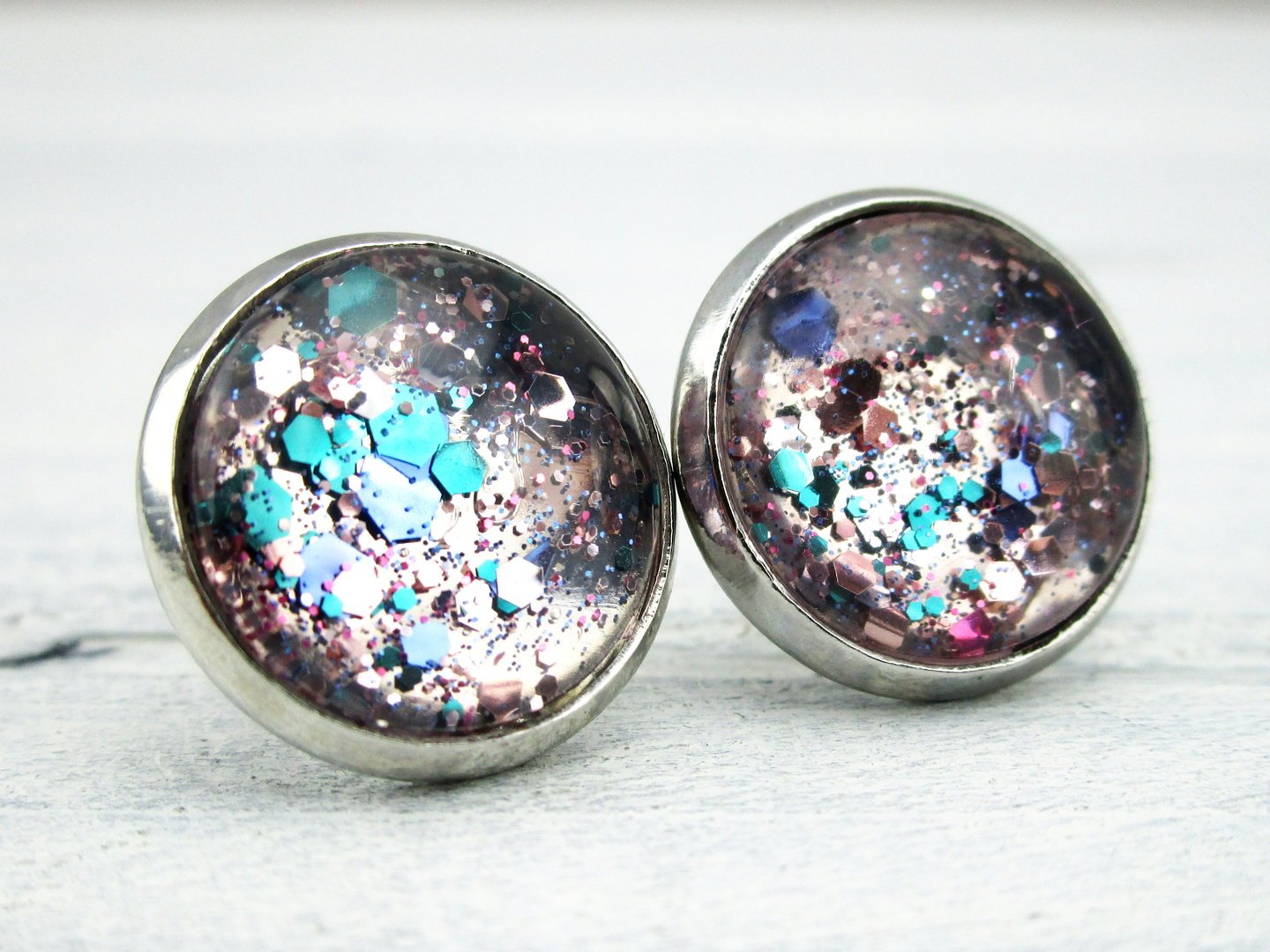 Ohrstecker "Glitzerkonfetti Hell" in Silber 14mm