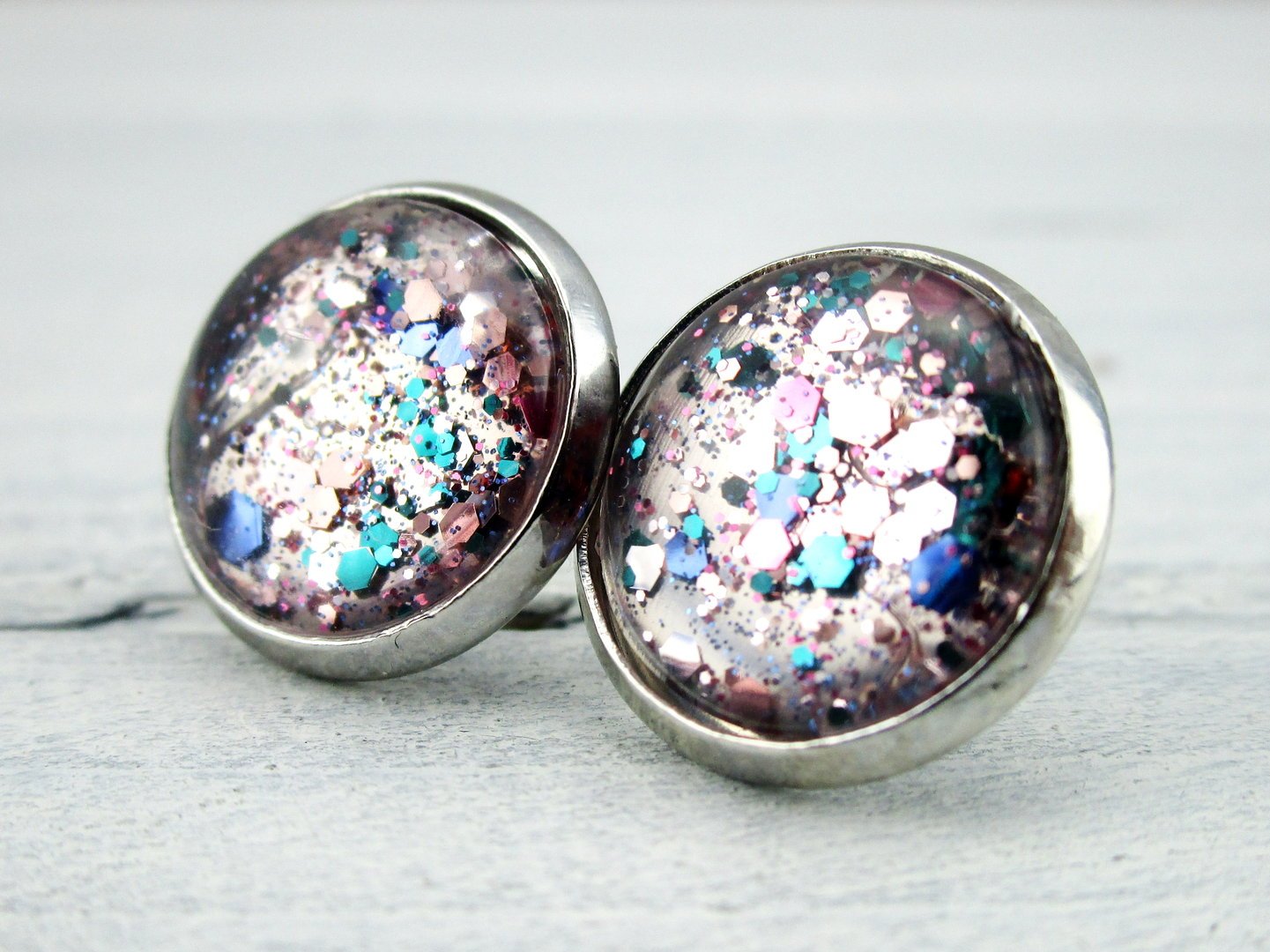 Ohrstecker "Glitzerkonfetti Hell" in Silber 14mm