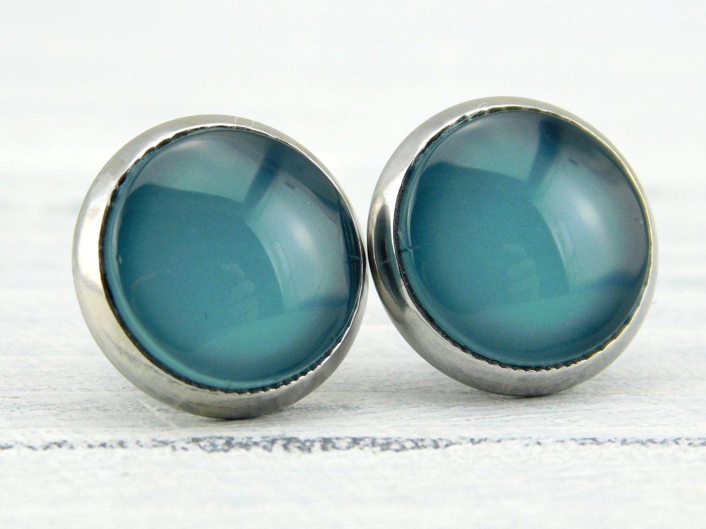 Ohrstecker "Petrolblau" aus Edelstahl 12mm