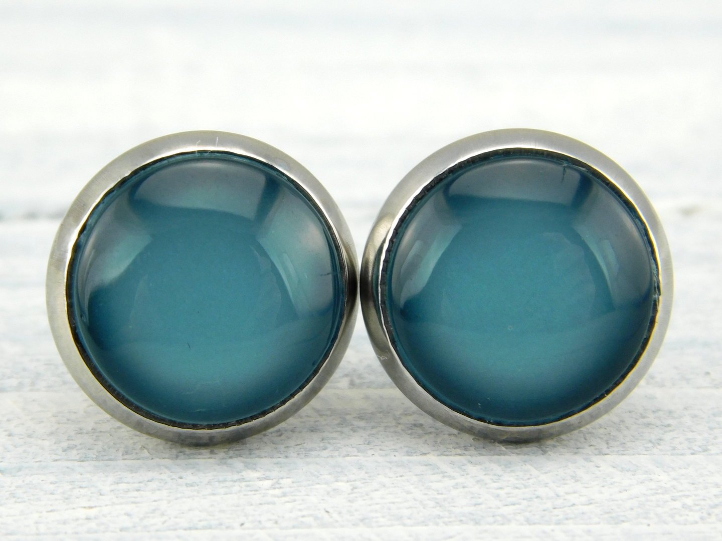 Ohrstecker "Petrolblau" aus Edelstahl 12mm