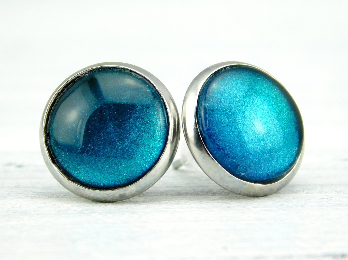 Ohrstecker "Petrolblau" in Edelstahl 12 mm - Vintage Schmuckstübchen