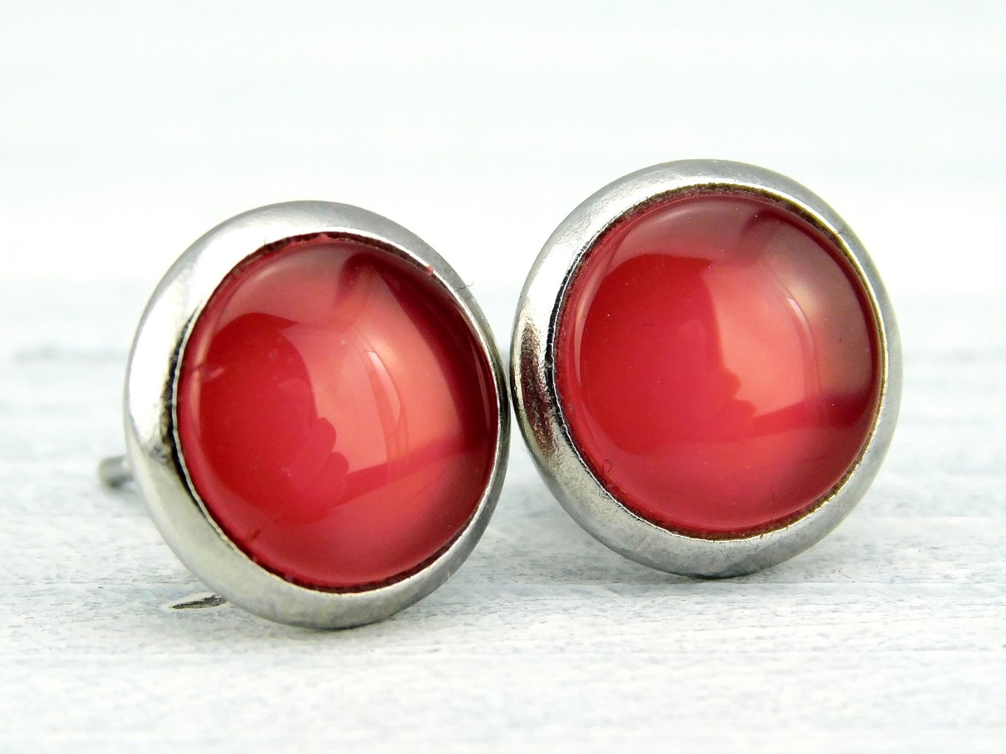 Ohrstecker "Erdbeerrot" aus Edelstahl 10mm