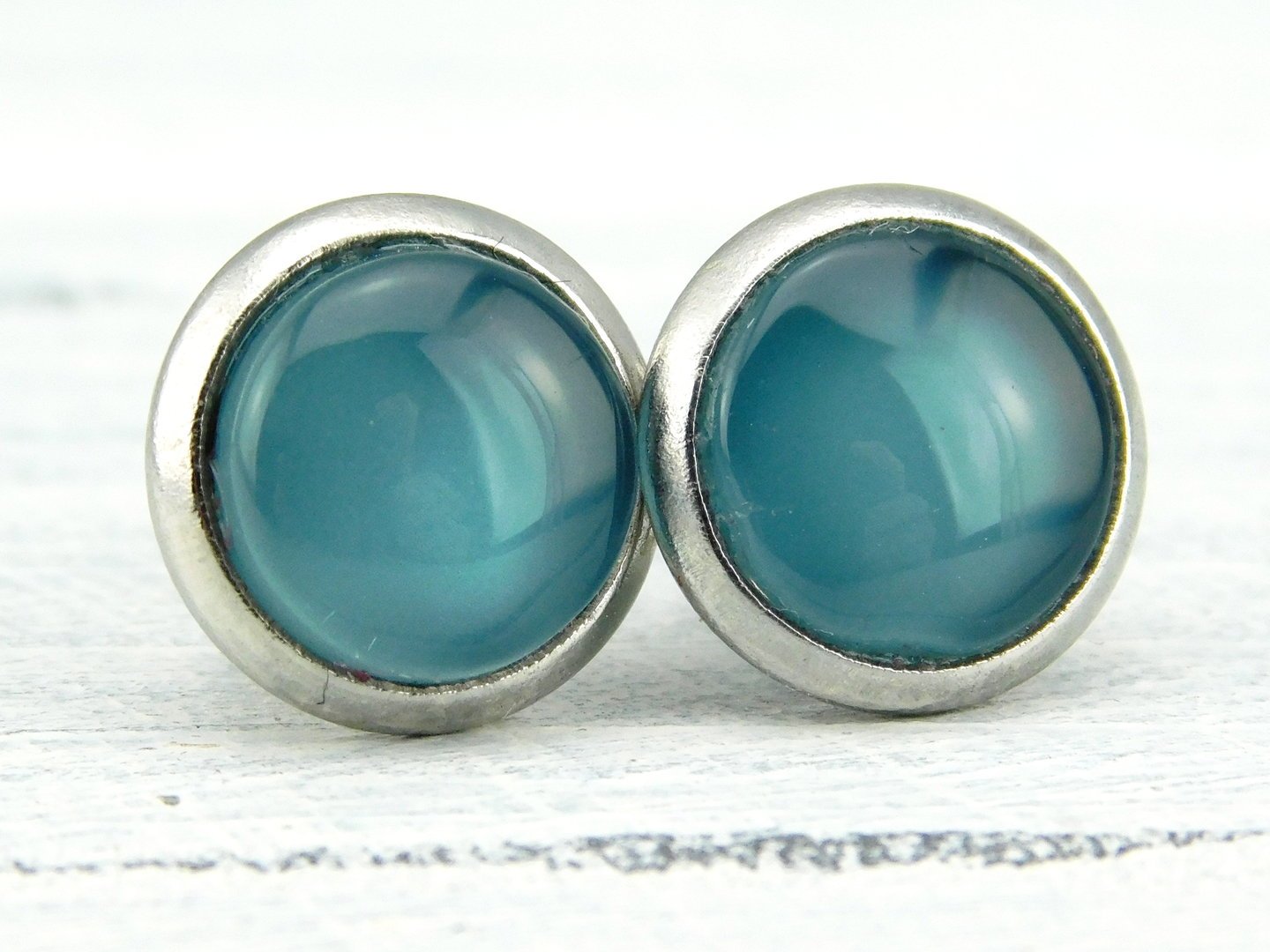Ohrstecker "Petrolblau" aus Edelstahl 10mm