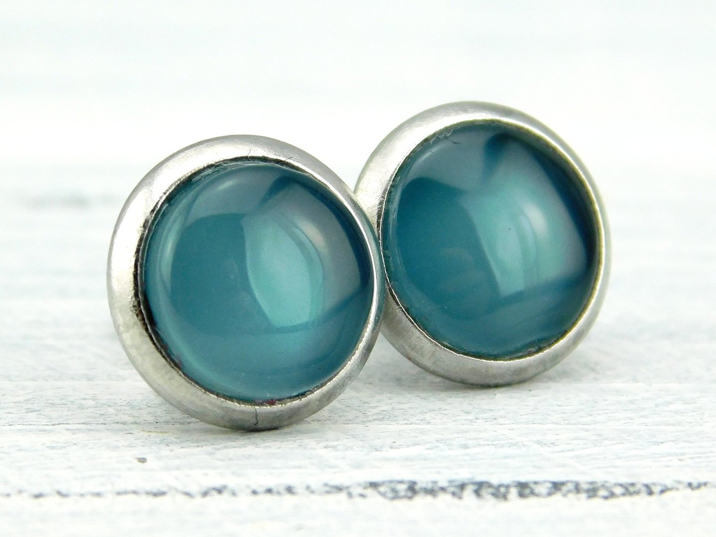 Ohrstecker "Petrolblau" aus Edelstahl 10mm
