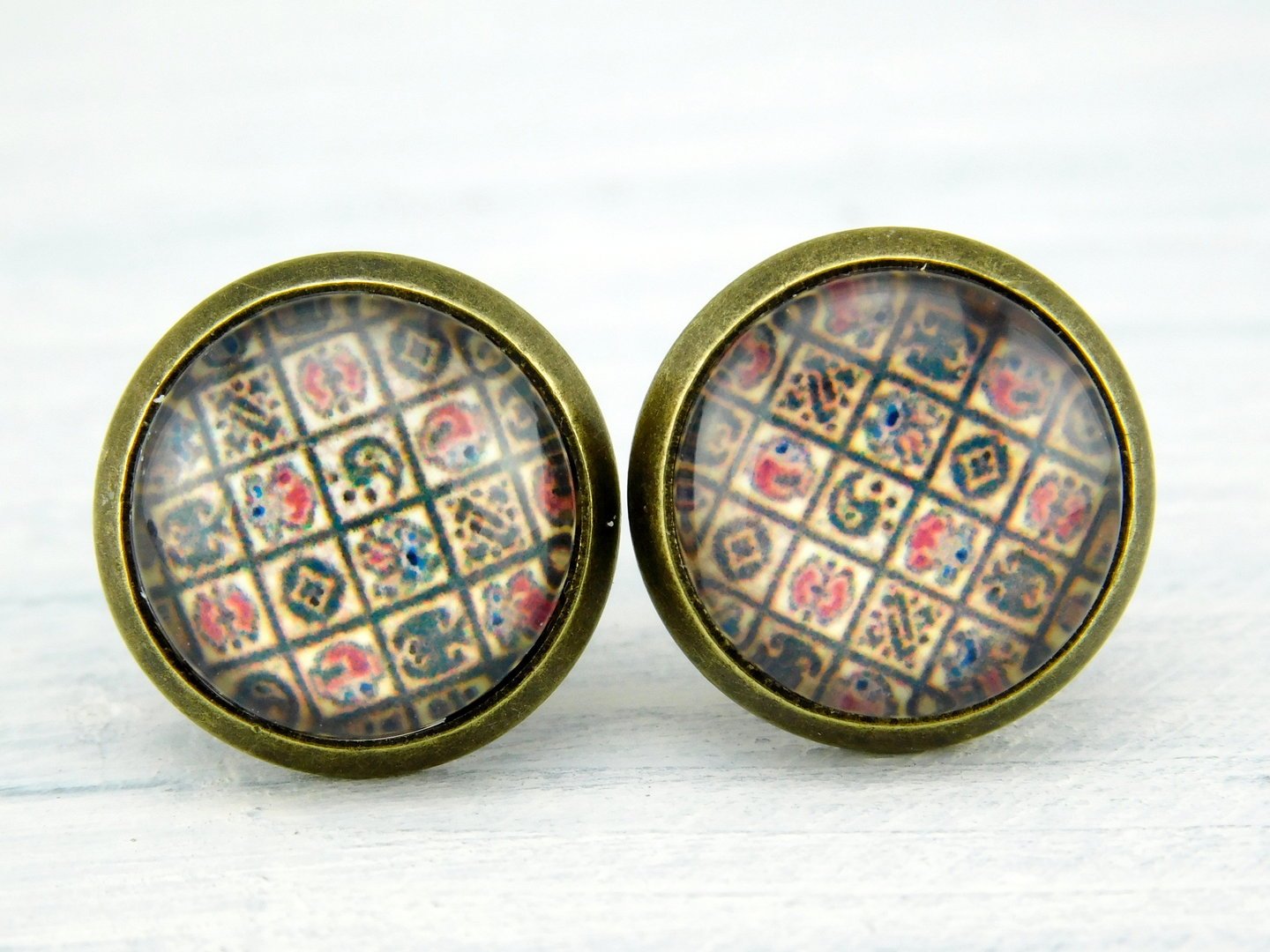 Motivohrstecker "Vintage Kacheln" in bronze 12mm