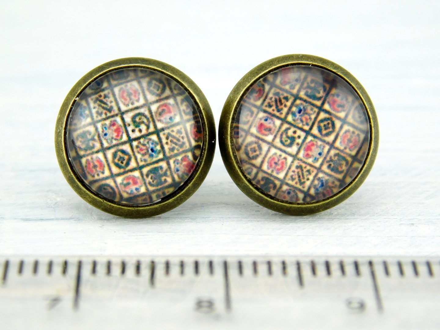 Motivohrstecker "Vintage Kacheln" in bronze 12mm