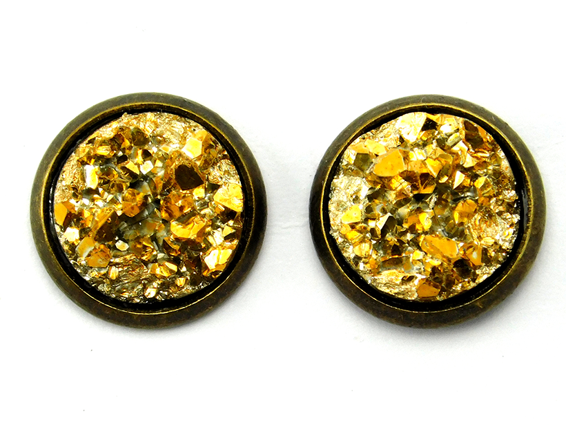 Druzy Ohrstecker "Goldener Brocken" in Bronze 12mm