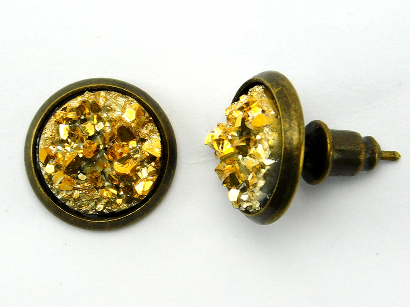 Druzy Ohrstecker "Goldener Brocken" in Bronze 12mm