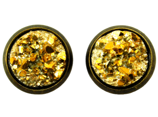 Druzy Ohrstecker "Goldener Brocken" in Bronze 12mm