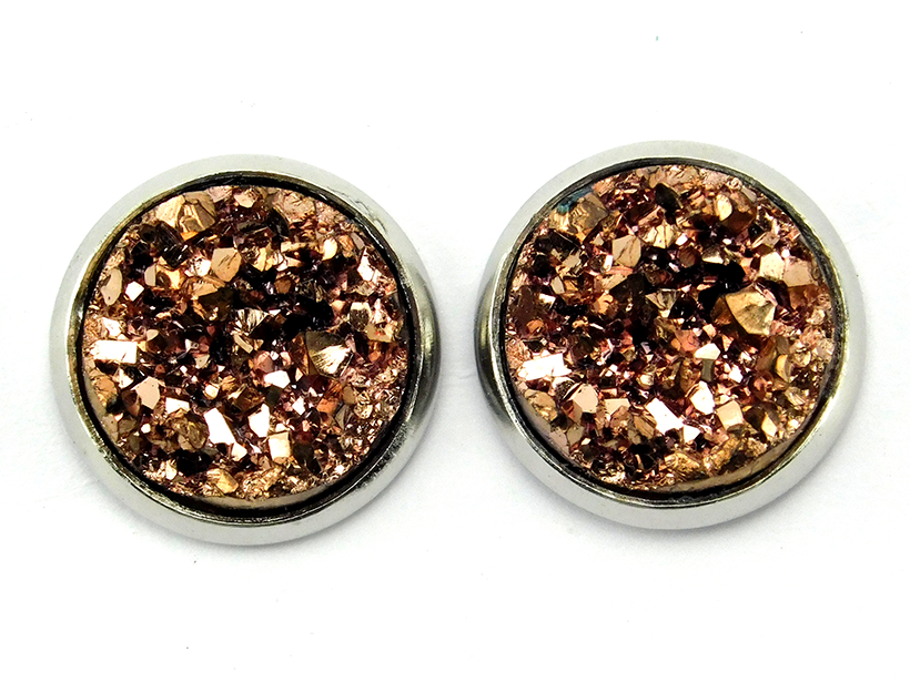 silberfarbene Druzy Ohrstecker "Edler Brocken" in Champagner