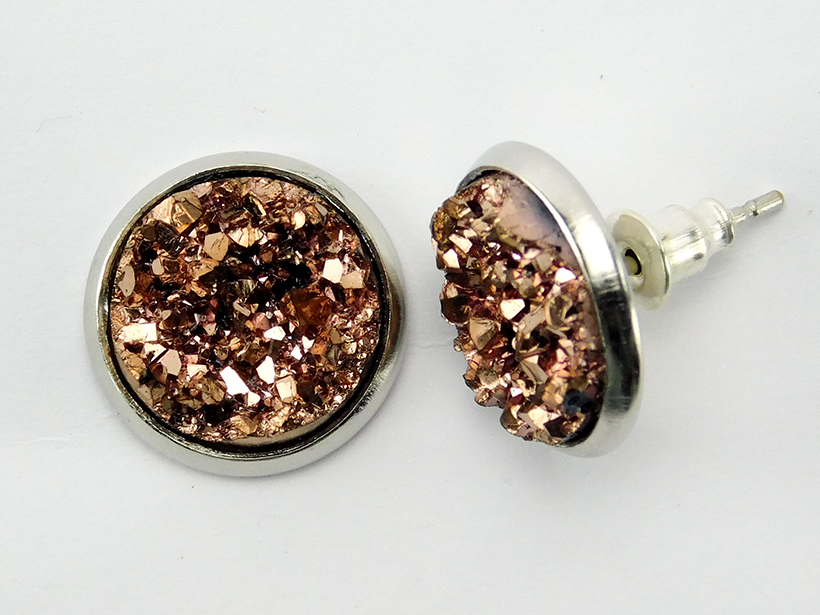 silberfarbene Druzy Ohrstecker "Edler Brocken" in Champagner