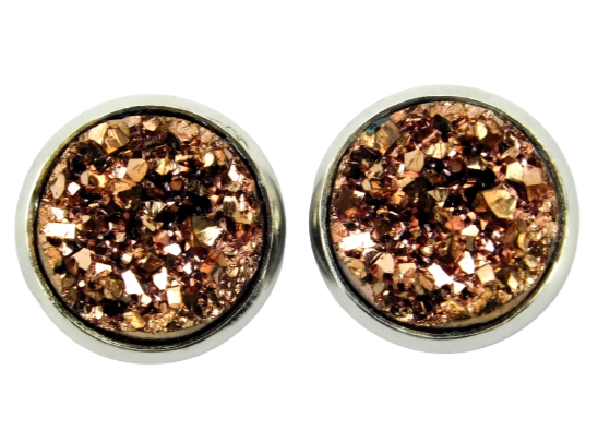 silberfarbene Druzy Ohrstecker "Edler Brocken" in Champagner
