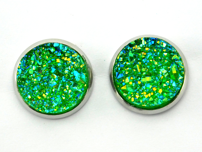 silberfarbene Druzy Ohrstecker "Mermaid Green"