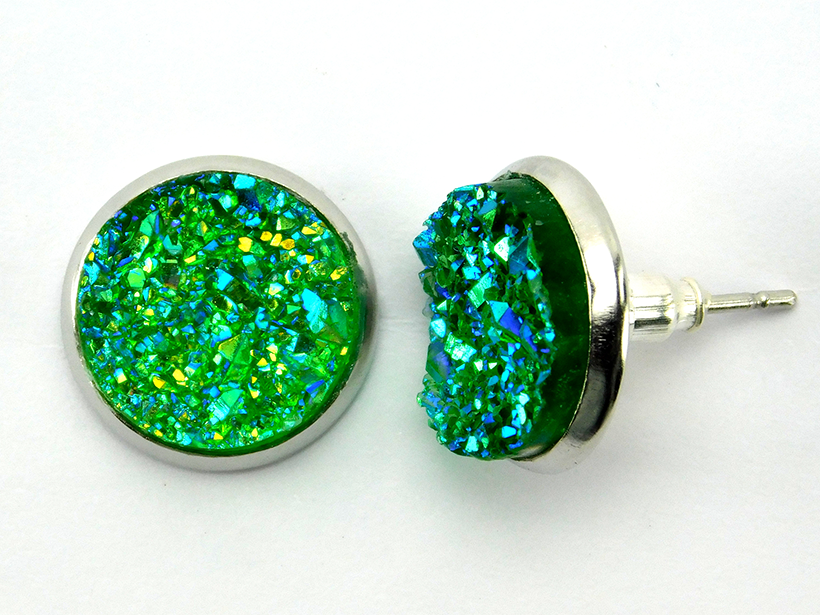 silberfarbene Druzy Ohrstecker "Mermaid Green"