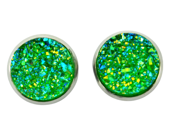 silberfarbene Druzy Ohrstecker "Mermaid Green"