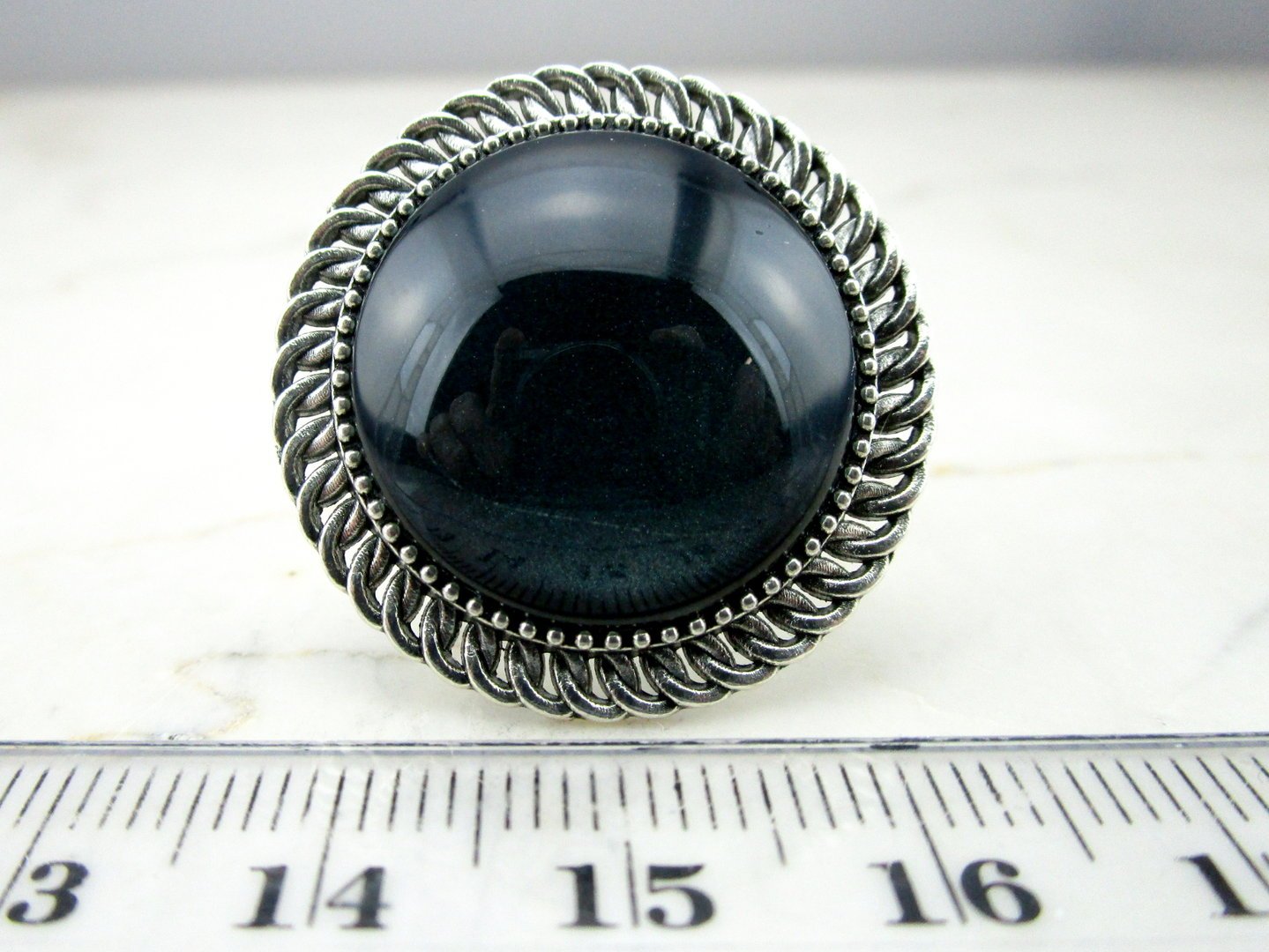 Runder Cabochonring "Dark Petrol" - Vintage Schmuckstübchen