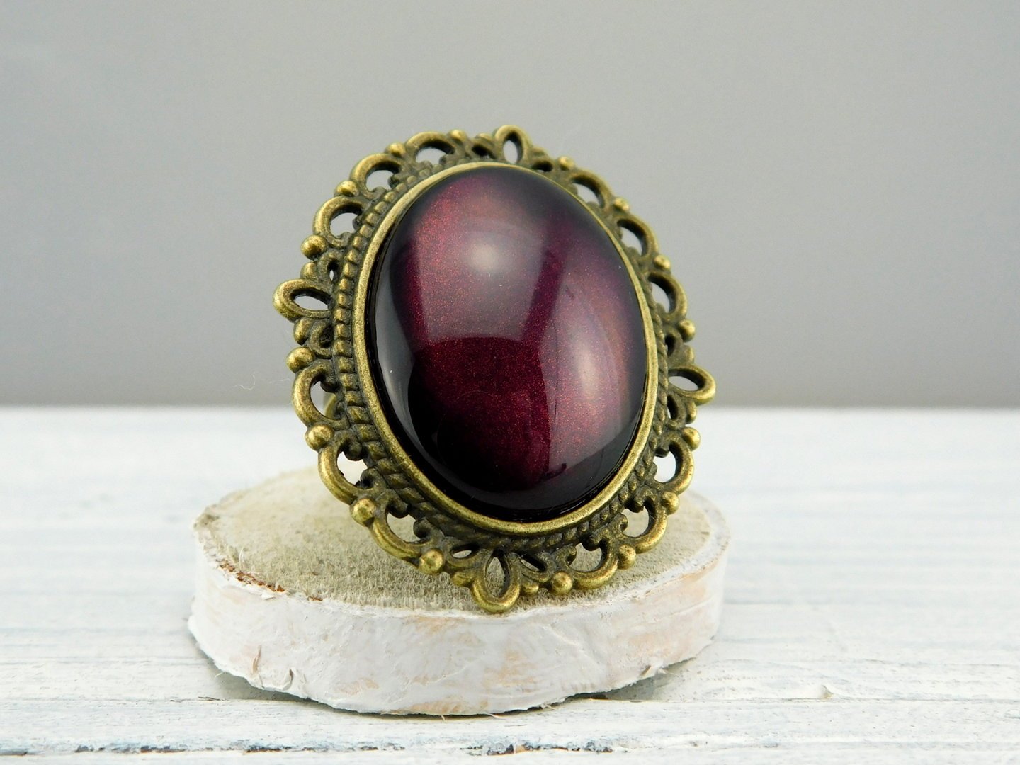 Geschenkset "Burgunderrot" mit Ring und Brosche - Vintage Schmuckstübchen