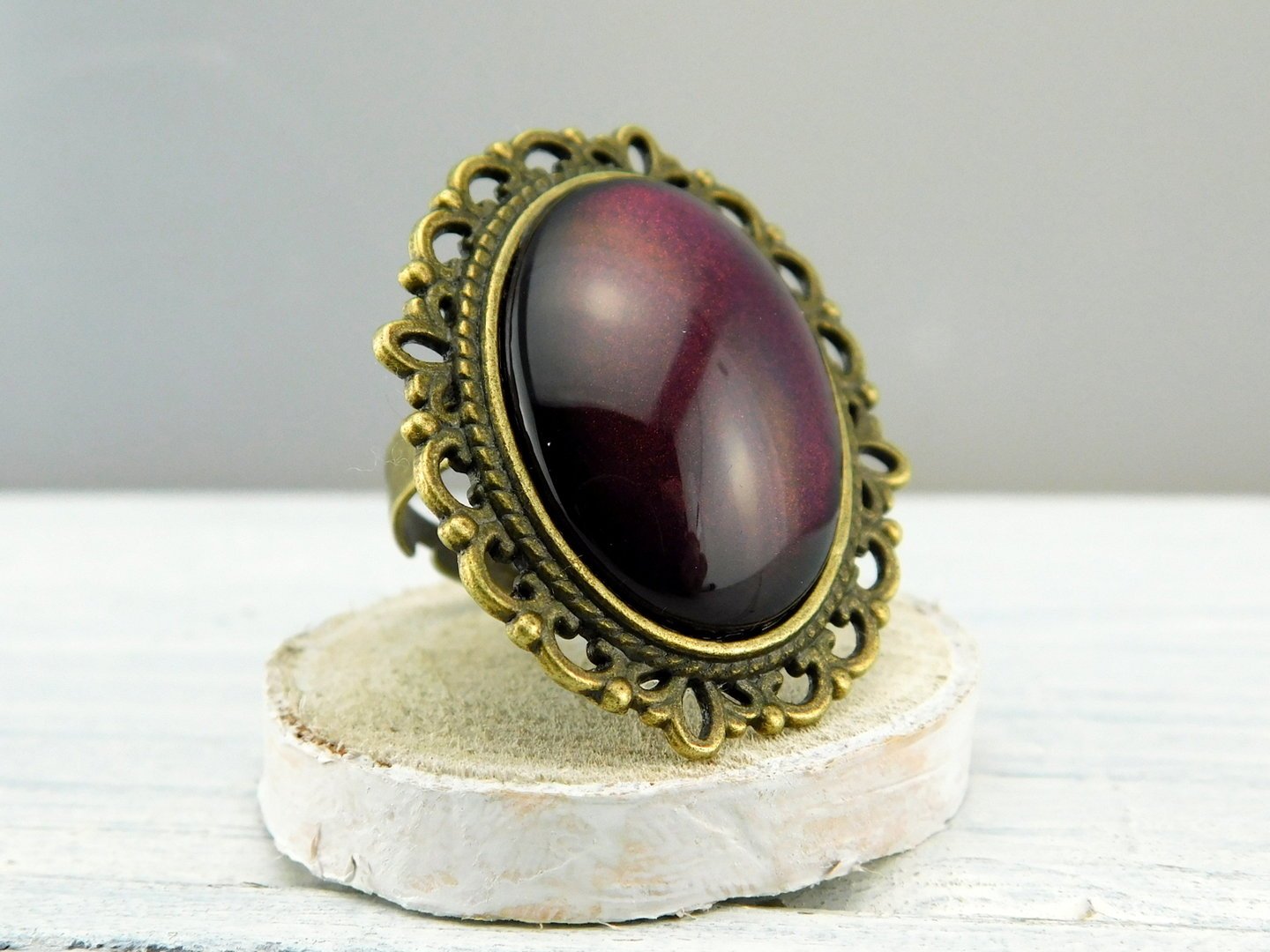 Geschenkset "Burgunderrot" mit Ring und Brosche - Vintage Schmuckstübchen