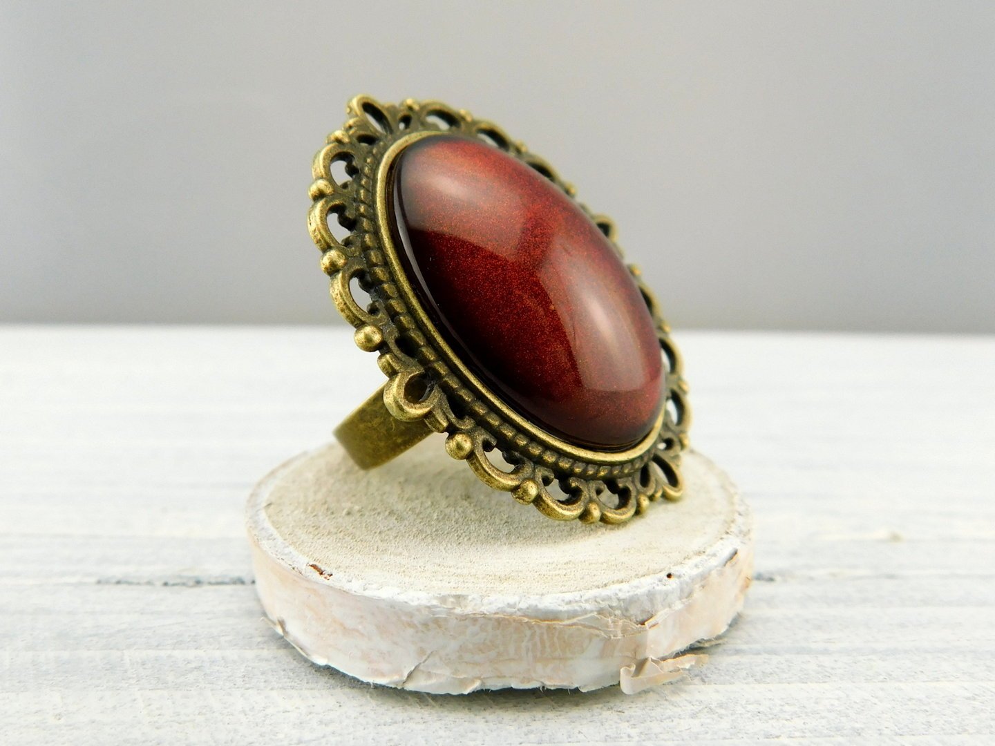 Geschenkset "Dunkler Bernstein" mit Ring und Brosche - Vintage Schmuckstübchen