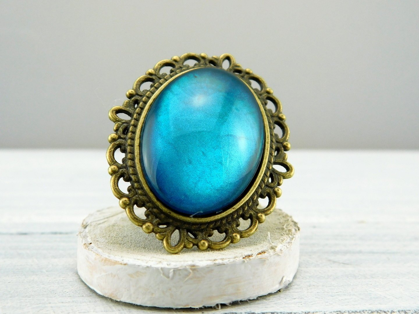 Geschenkset "Azurblau" mit Ring und Brosche - Vintage Schmuckstübchen