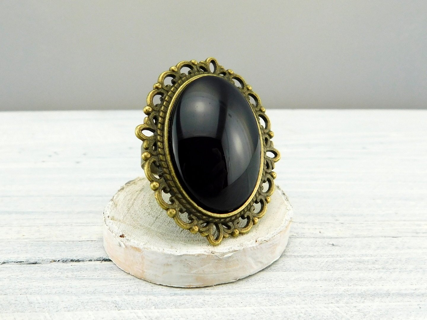 Geschenkset "Nachtschwarz" mit Ring und Brosche - Vintage Schmuckstübchen