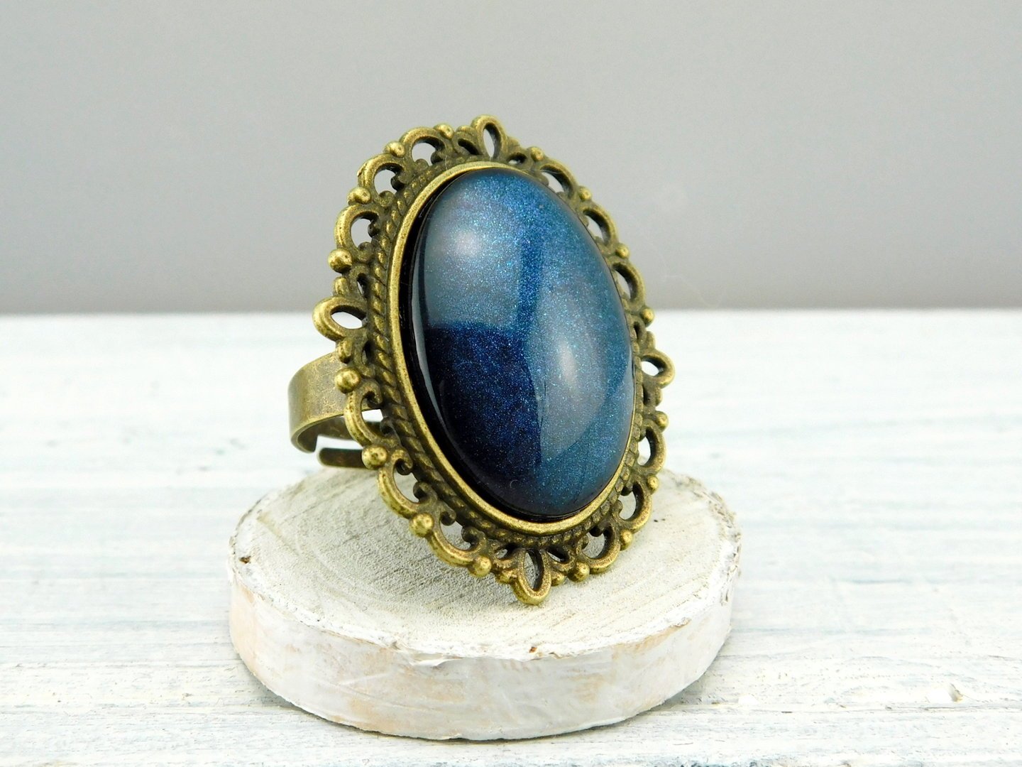 Geschenkset "Dunkles Saphirblau" mit Ring und Brosche - Vintage Schmuckstübchen