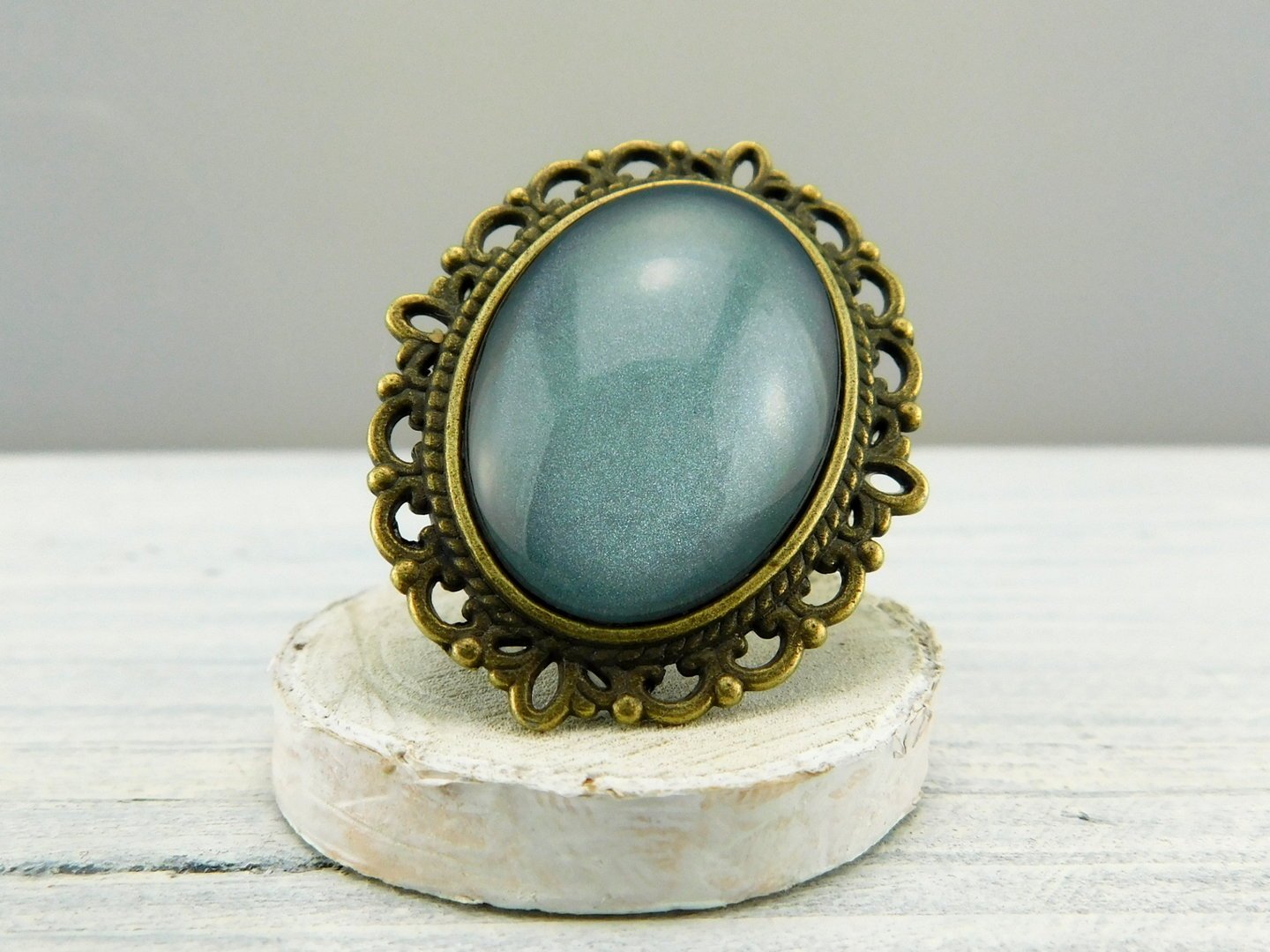 Geschenkset "Zartes Blau" mit Ring und Brosche - Vintage Schmuckstübchen